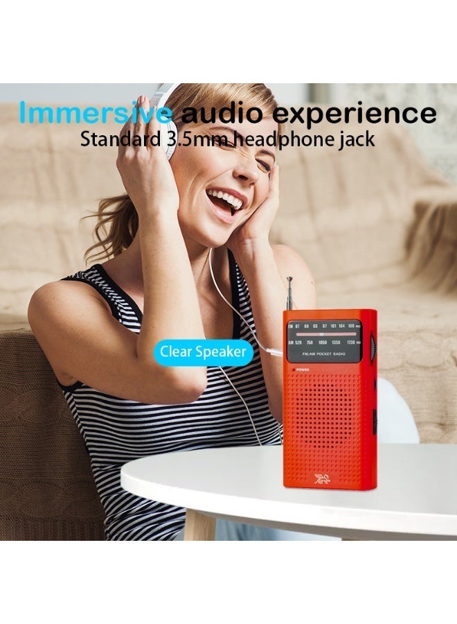 Small Radios Portable Amplitude Modulation and Frequency Modulation, Radio Portable for Home Outdoor, Transistor radios Battery Operated with Best Reception, Loud Speaker, Small Gifts for Seniors Elderly (Red) - Image 2