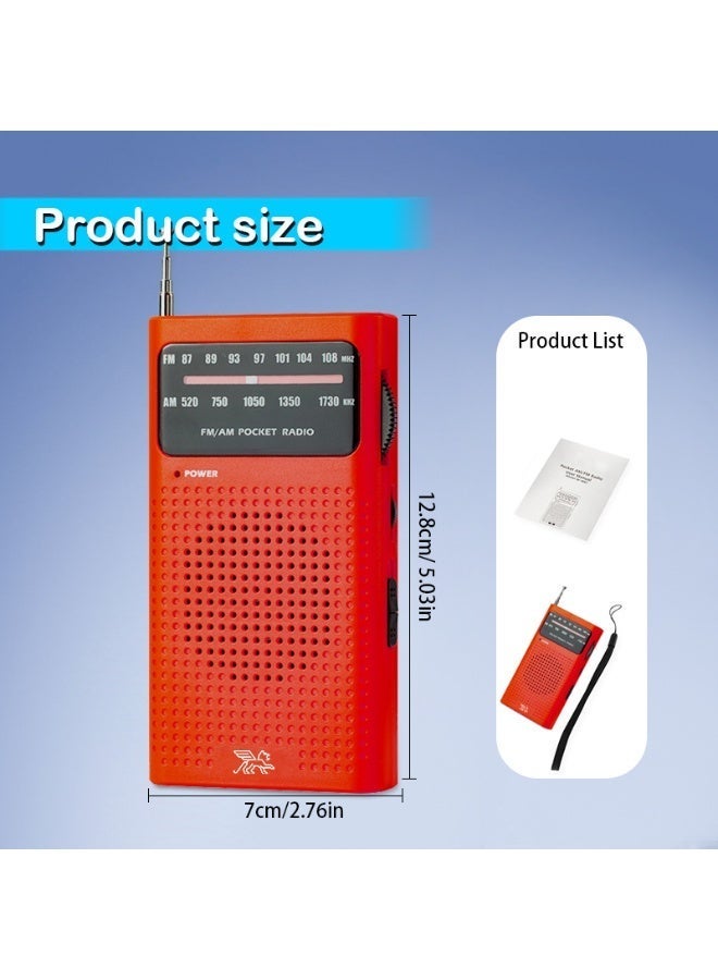 Small Radios Portable Amplitude Modulation and Frequency Modulation, Radio Portable for Home Outdoor, Transistor radios Battery Operated with Best Reception, Loud Speaker, Small Gifts for Seniors Elderly (Red) - Image 3