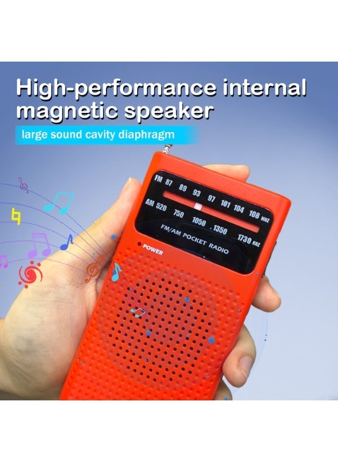 Small Radios Portable Amplitude Modulation and Frequency Modulation, Radio Portable for Home Outdoor, Transistor radios Battery Operated with Best Reception, Loud Speaker, Small Gifts for Seniors Elderly (Red) - Image 4