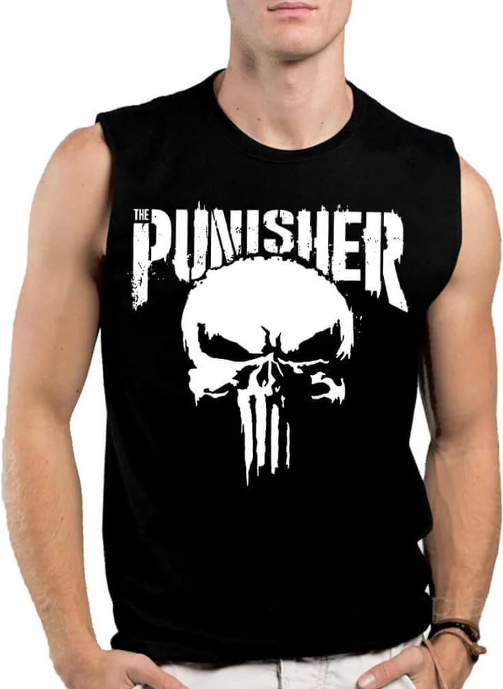 روك اند رول Punisher Black Cut Sleeve / Sleeveless Men's T-Shirt
