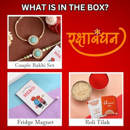 ascension Mens Couple Rakhi for Bhaiya Bhabhi Bracelet Set Magnet Gift for Brother Couple Band with You are My Hero Fridge Magnet for Gift & Roli Tilak - Image 2
