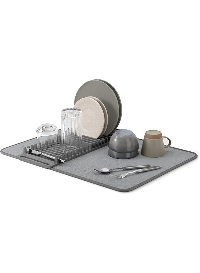 Foldable Dish Rack with Microfiber Drying Mat – Space-Saving Kitchen Counter Drying Solution, Basic Rack, Gray - Image 2