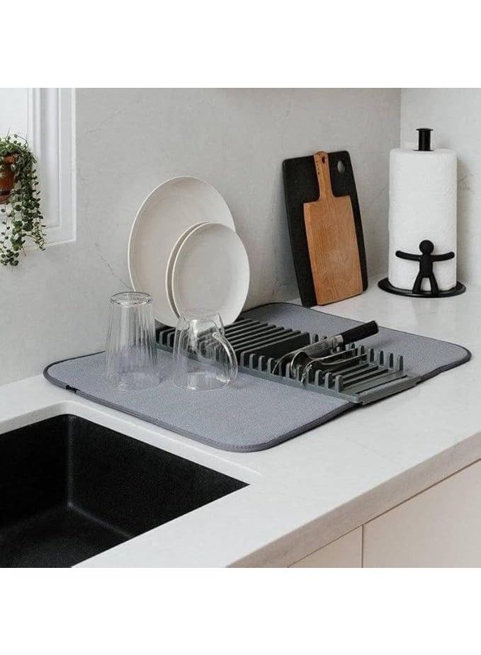 Foldable Dish Rack with Microfiber Drying Mat – Space-Saving Kitchen Counter Drying Solution, Basic Rack, Gray - Image 4
