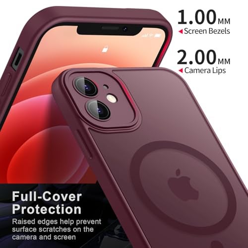 Tobfit Silicone Case For iPhone 12 6.1-Inch Compatible With Magsafe, Translucent Matte Back Slim Shockproof Case Phone Cover For iPhone 12,Wine Red - Image 3