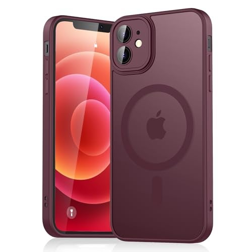 Tobfit Silicone Case For iPhone 12 6.1-Inch Compatible With Magsafe, Translucent Matte Back Slim Shockproof Case Phone Cover For iPhone 12,Wine Red - Image 1