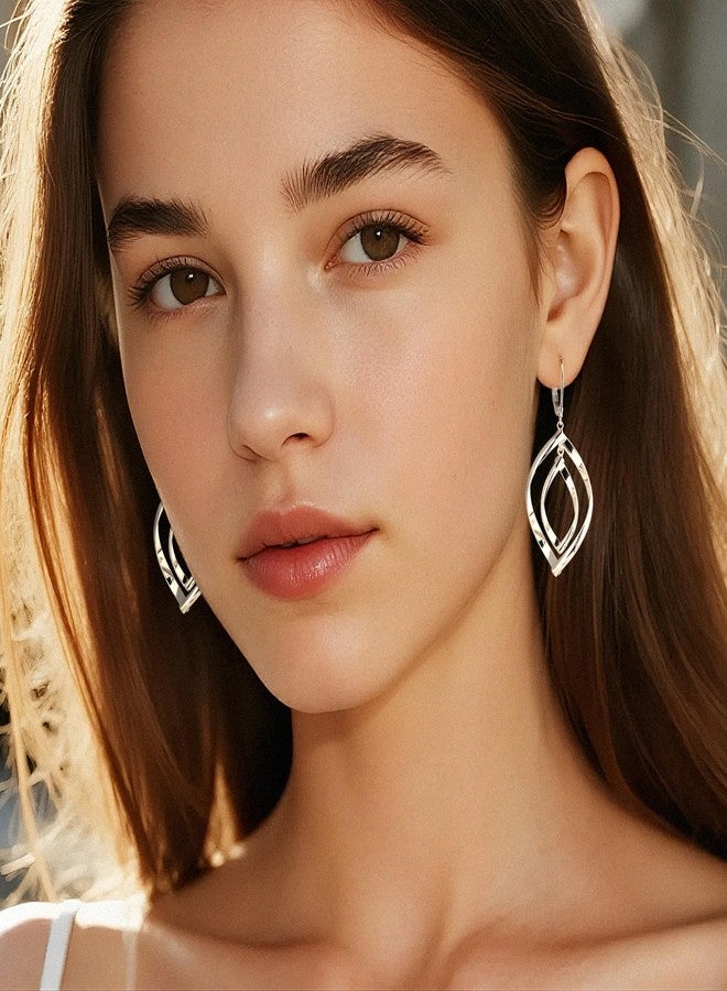 ALEXCRAFT Sterling Silver Earrings for Women Twisted Dangle Drop Earrings Hypoallergenic 925 Sterling Silver Double Spiral Leverback Dangle Drop Earring for Women Jewelry Gifts - Image 2