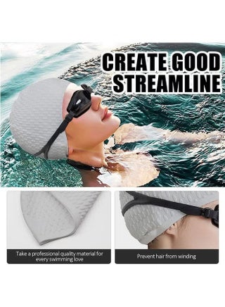 Silicone Swim Cap, Swim Caps with Ear Protection, Comfortable Bathing Cap for Curly Short Medium Long Hair, Durable Non Slip Waterproof Swim Cap for Adults - view 5