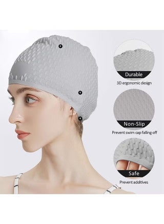 Silicone Swim Cap, Swim Caps with Ear Protection, Comfortable Bathing Cap for Curly Short Medium Long Hair, Durable Non Slip Waterproof Swim Cap for Adults - view 2
