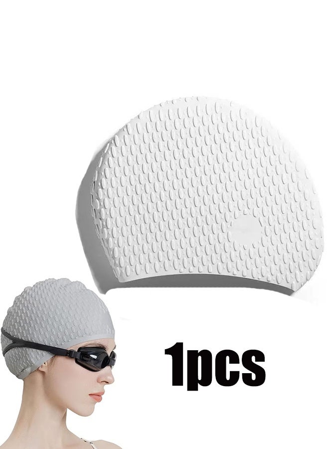 YJ Silicone Swim Cap, Swim Caps with Ear Protection, Comfortable Bathing Cap for Curly Short Medium Long Hair, Durable Non Slip Waterproof Swim Cap for Adults - Image 1