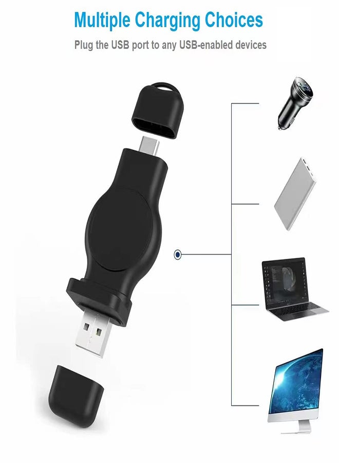 SYOSI شاحن آبل ووتش محمول 2 في 1 شاحن لاسلكي لـ iWatch مع كابل USB-A و USB-C للشحن السريع شاحن للسفر على شكل حلقة مفاتيح لساعة آبل سلسلة 8 7 SE 6 5 4 3 2 - Image 2
