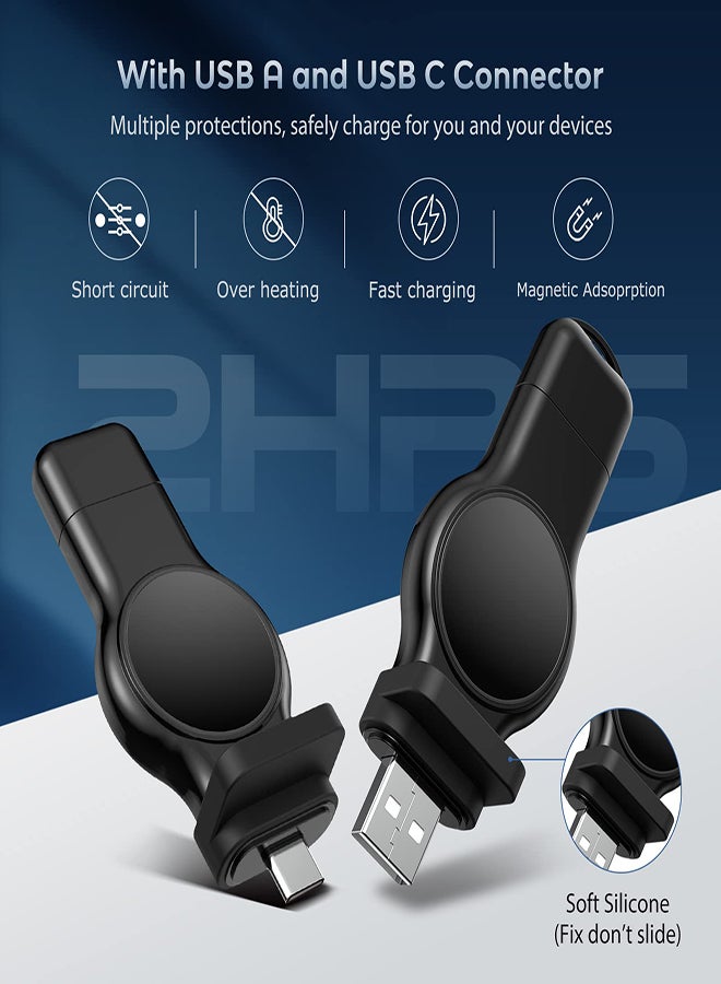 SYOSI شاحن آبل ووتش محمول 2 في 1 شاحن لاسلكي لـ iWatch مع كابل USB-A و USB-C للشحن السريع شاحن للسفر على شكل حلقة مفاتيح لساعة آبل سلسلة 8 7 SE 6 5 4 3 2 - Image 4