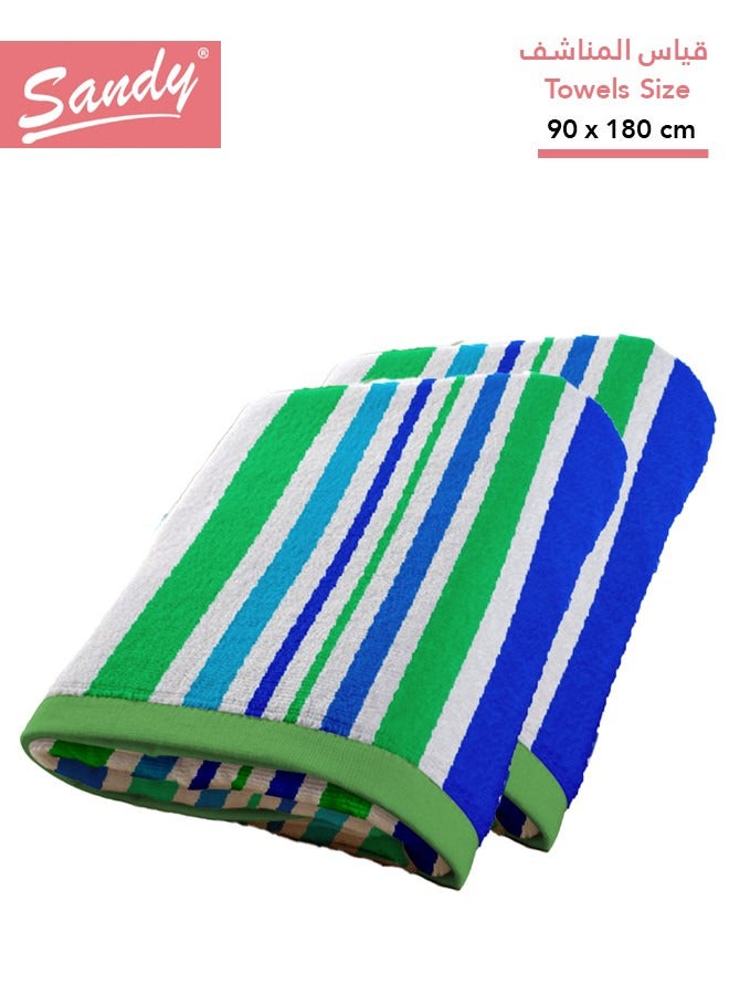 Sandy Premium Extra Large Beach Towel Set 100% Cotton Made in Egypt, Soft Quick Drying and Highly Absorbent (2 Pack - 90x180 cm) - Blue & Green - Image 1