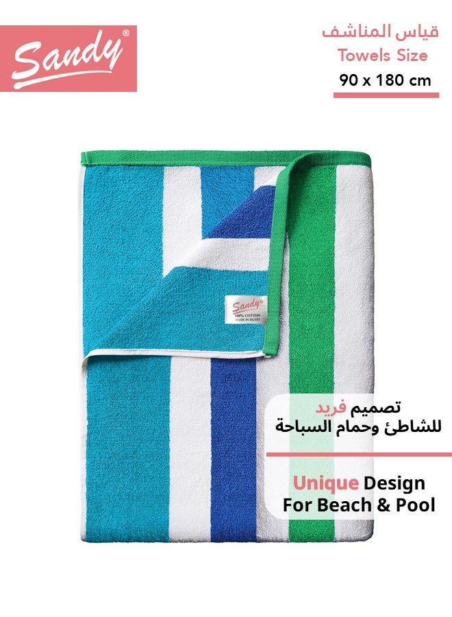 Sandy Premium Extra Large Beach Towel Set 100% Cotton Made in Egypt, Soft Quick Drying and Highly Absorbent (2 Pack - 90x180 cm) - Blue & Green - Image 2