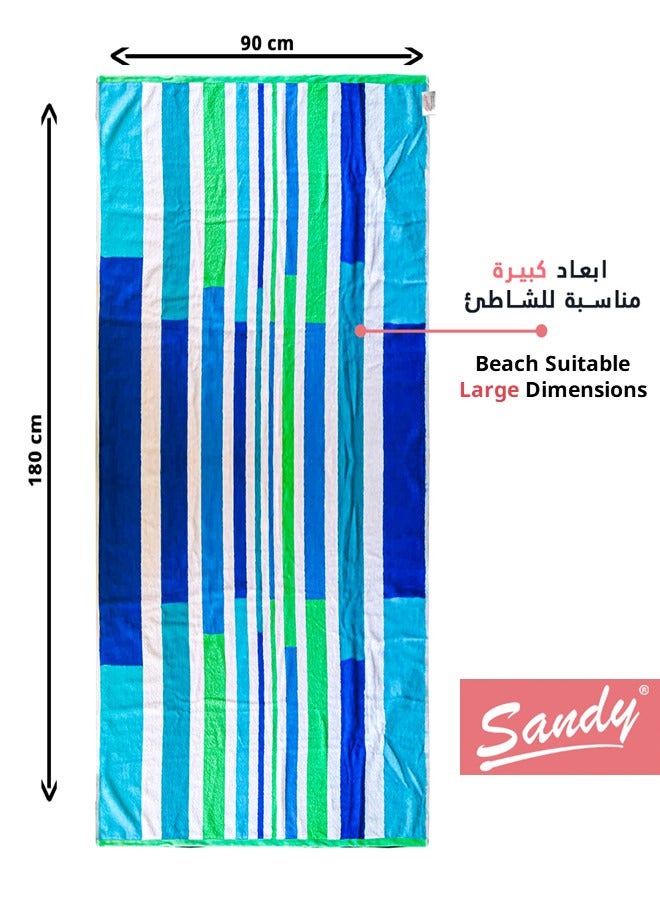 Sandy Premium Extra Large Beach Towel Set 100% Cotton Made in Egypt, Soft Quick Drying and Highly Absorbent (2 Pack - 90x180 cm) - Blue & Green - Image 5