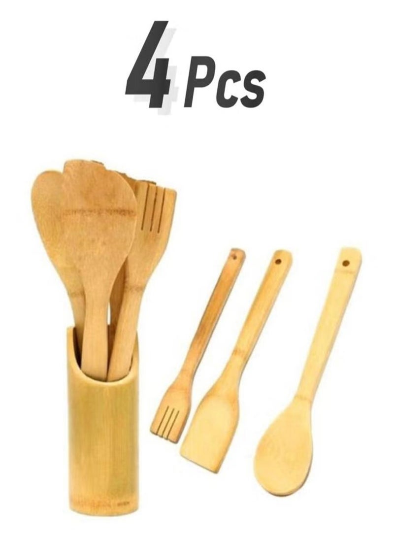 Denx 4-Piece Wooden Spoon Set With Stand Beige