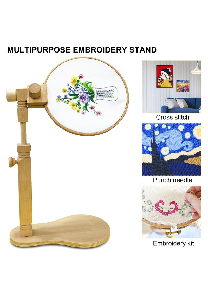 Generic - Natural Beech Wood Adjustable Rotated Embroidery Frame Stand for Most Sizes of Hoops Cross Stitch Wooden Stand Suitable for Studio Chinese Embroidery Frame Set - Image 1