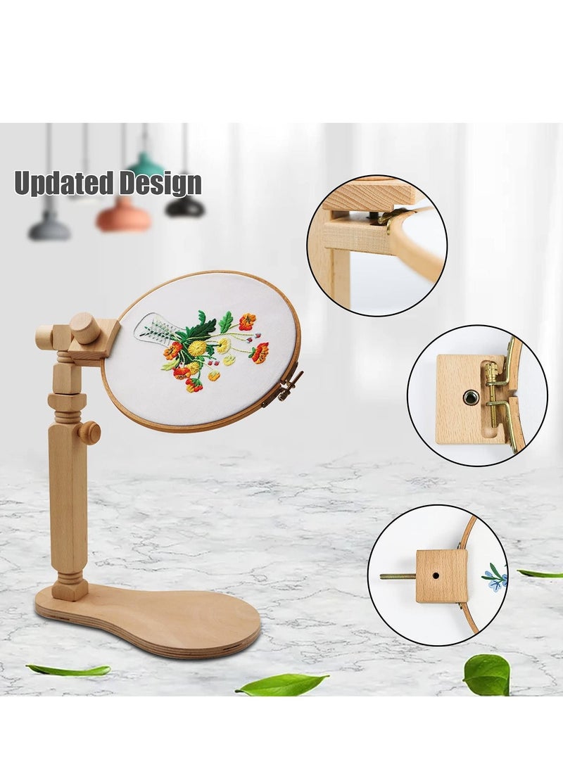 Generic - Natural Beech Wood Adjustable Rotated Embroidery Frame Stand for Most Sizes of Hoops Cross Stitch Wooden Stand Suitable for Studio Chinese Embroidery Frame Set - Image 1