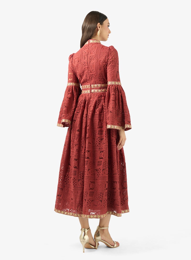 Khizana Lace A-line Dress With Flare Sleeves - Image 2