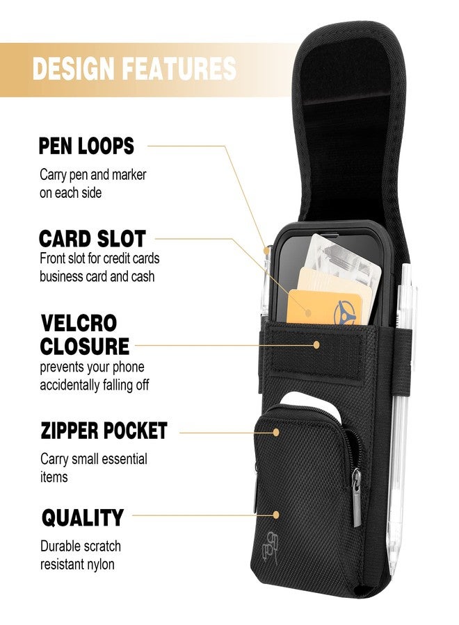 Perilogics Nylon Cell Phone Belt Holster Compatible with iPhone 17 Pro Max, 16 Pro Max, 16 Plus, 15 Pro Max, 15 Plus, 14 Pro Max with Rugged Case, Cell Phone Pouch with Storage & Card Slot - Image 3