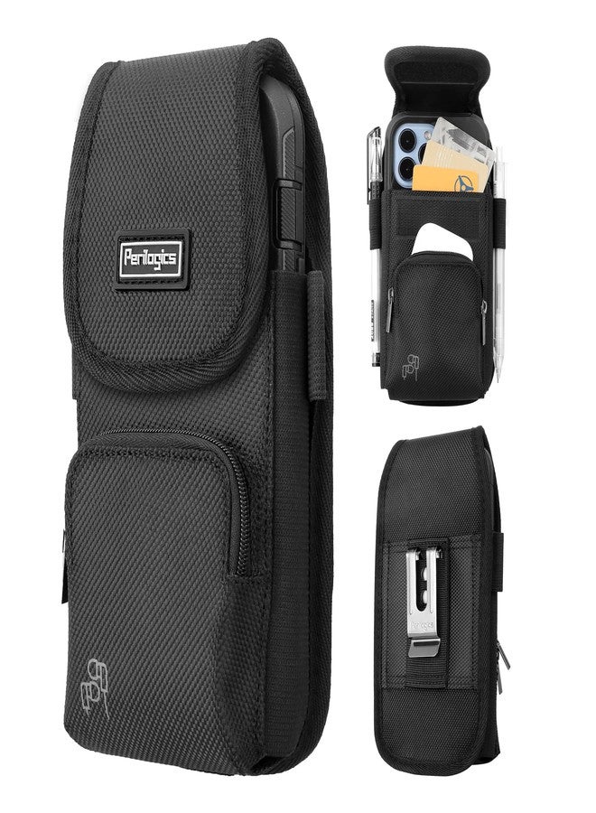 Perilogics Nylon Cell Phone Belt Holster Compatible with iPhone 17 Pro Max, 16 Pro Max, 16 Plus, 15 Pro Max, 15 Plus, 14 Pro Max with Rugged Case, Cell Phone Pouch with Storage & Card Slot - Image 1