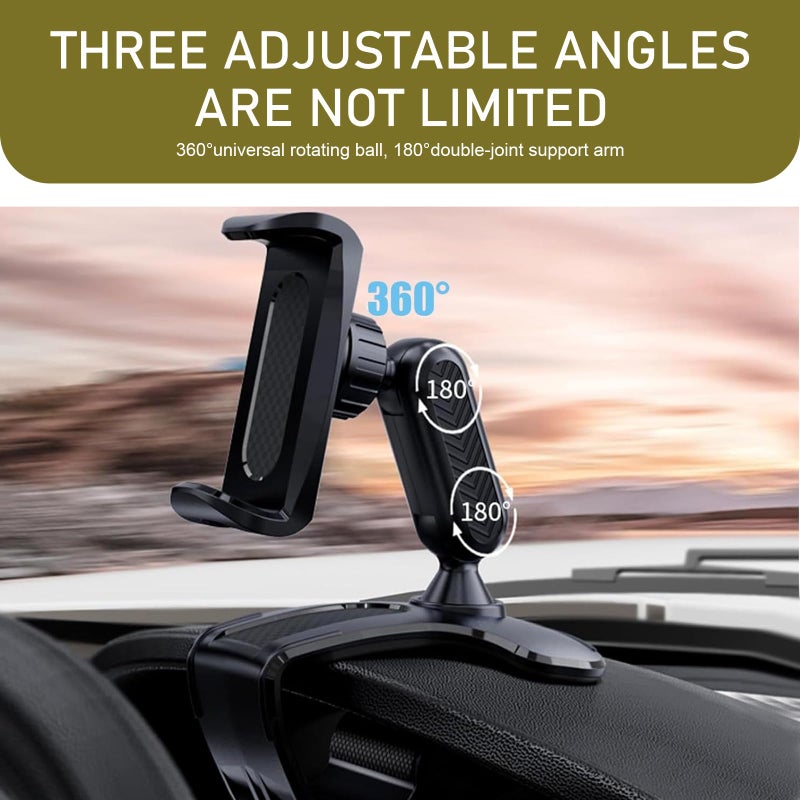 DACIRTY 360Â° Rotatable Car Phone Holder â€“ Adjustable Spring Clamp for 4.7"-6.5" Smartphones, Anti-Shake Navigation Mount with Sun Visor & Rearview Mirror Clip, Hinge-Style Twist for Stability (Black) - Image 3