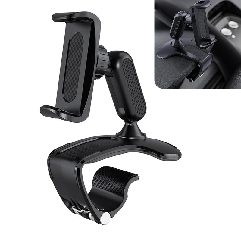 DACIRTY 360Â° Rotatable Car Phone Holder â€“ Adjustable Spring Clamp for 4.7"-6.5" Smartphones, Anti-Shake Navigation Mount with Sun Visor & Rearview Mirror Clip, Hinge-Style Twist for Stability (Black) - Image 1