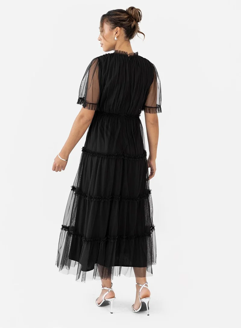 Anaya With Love Mesh Ruffle Detail Flutter Sleeve Midi Dress