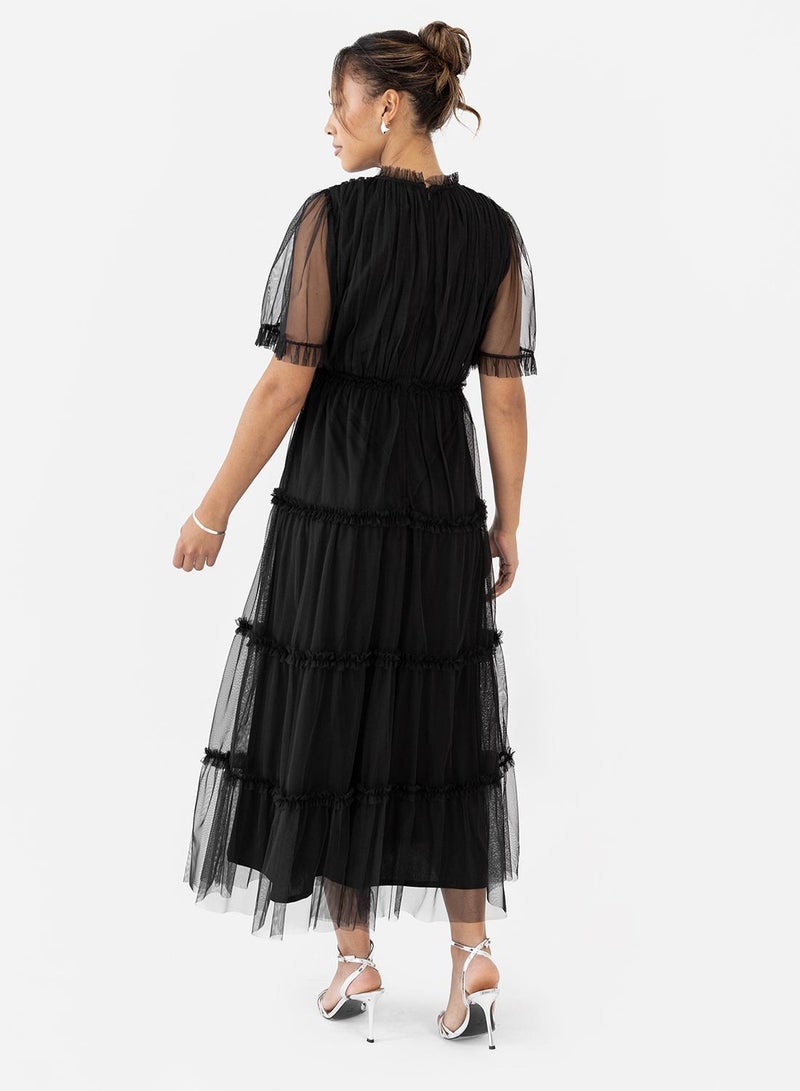 Anaya With Love Mesh Ruffle Detail Flutter Sleeve Midi Dress - Image 2