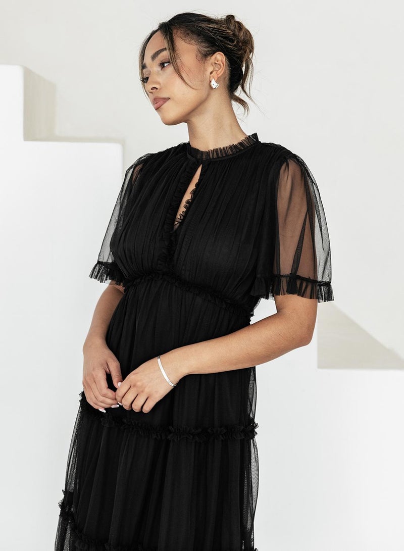 Anaya With Love Mesh Ruffle Detail Flutter Sleeve Midi Dress - Image 3