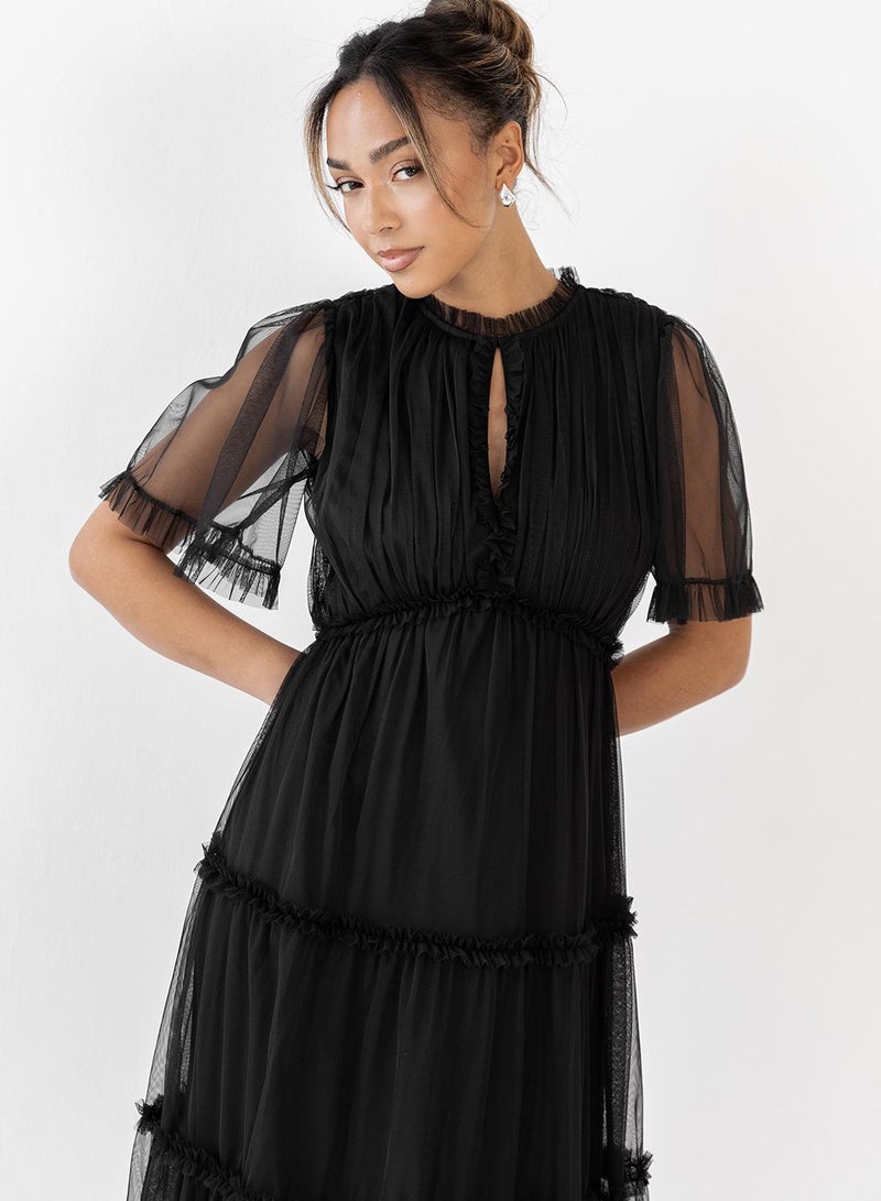 Anaya With Love Mesh Ruffle Detail Flutter Sleeve Midi Dress - Image 5