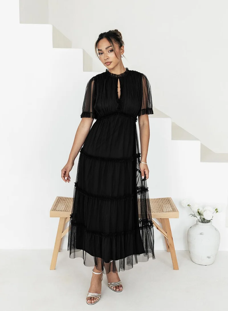 Anaya With Love Mesh Ruffle Detail Flutter Sleeve Midi Dress