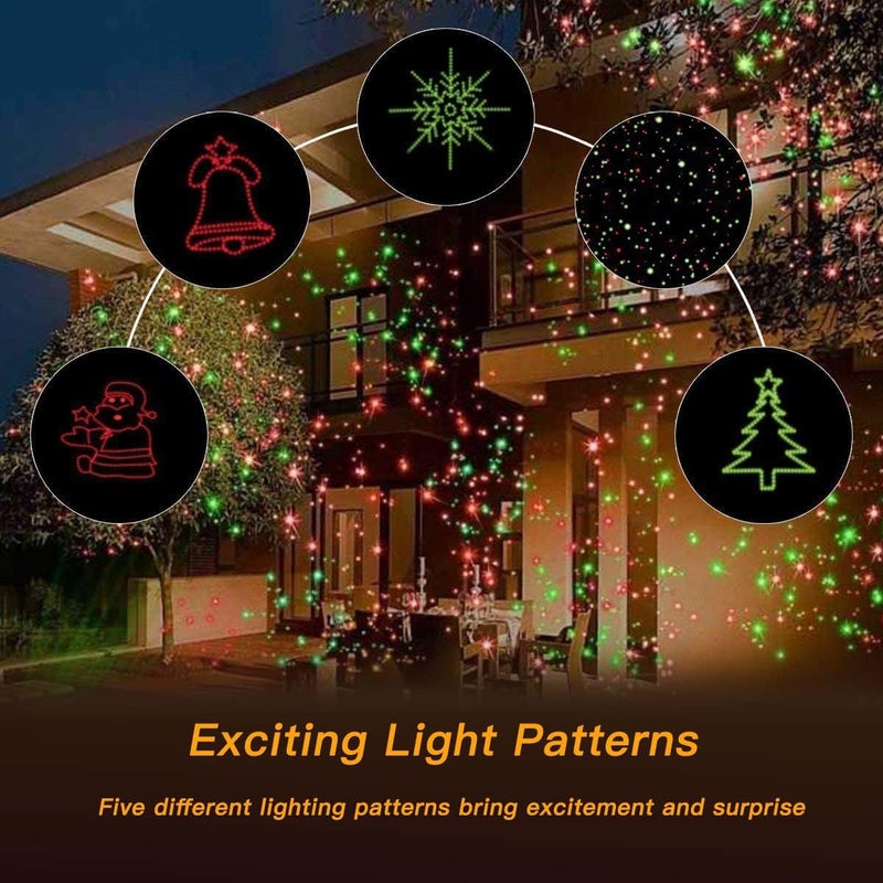 YINUO LIGHT أضواء الليزر لعيد الميلاد، أضواء بروجيكتور، بقعة ضوء المناظر الطبيعية، عرض نجوم حمراء وخضراء مع أنماط زخرفية لعيد الميلاد للحدائق الداخلية والخارجية، الجدران - Image 5