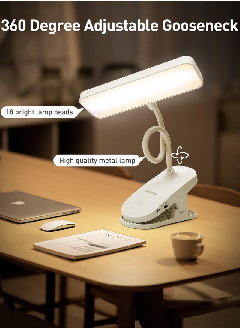 A desk lamp for reading with a clip for easy placement in any corner of the desk  It has three lighting levels  Lighting type LED  Equipped with a USB connection for charging Foldable