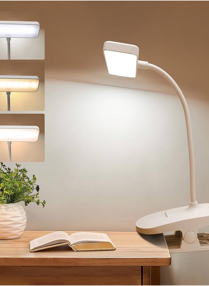 A desk lamp for reading with a clip for easy placement in any corner of the desk  It has three lighting levels  Lighting type LED  Equipped with a USB connection for charging Foldable