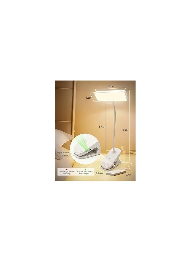 A desk lamp for reading with a clip for easy placement in any corner of the desk  It has three lighting levels  Lighting type LED  Equipped with a USB connection for charging Foldable