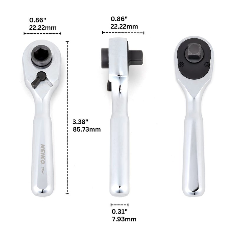 Neiko 03002A Stubby Ratchet, 1/4 Inch Ratchet Wrench and Bit Driver, 108-Tooth Reversible Ratchet, 3.3 Degree, Mini 1/4 Ratchet Drive, Oval Head Wrench, CR-V Steel Quarter Inch Small Ratchet Wrench - Image 2