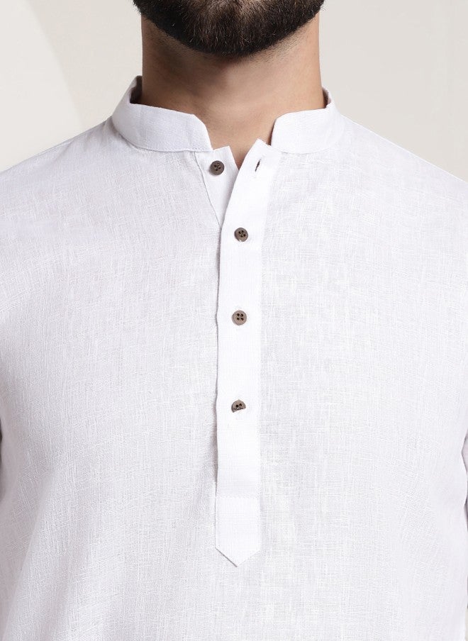 Sojanya White Checked Mandarin Collar Kurta for Men - Image 2