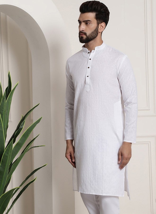 Sojanya White Checked Mandarin Collar Kurta for Men - Image 1
