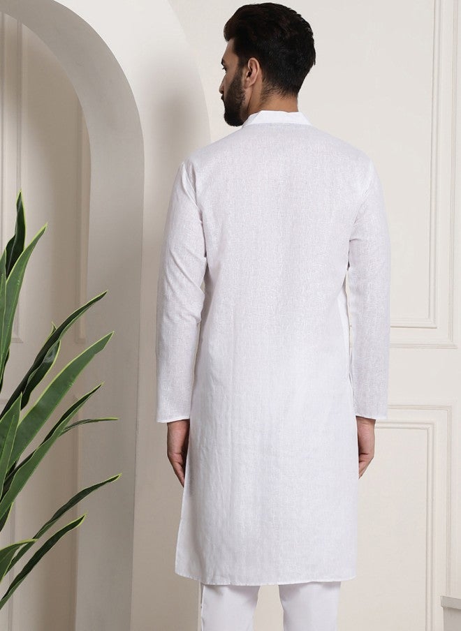 Sojanya White Checked Mandarin Collar Kurta for Men - Image 4