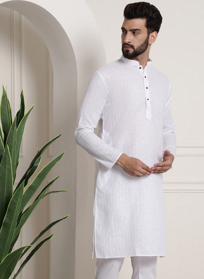 Sojanya White Checked Mandarin Collar Kurta for Men - Image 3