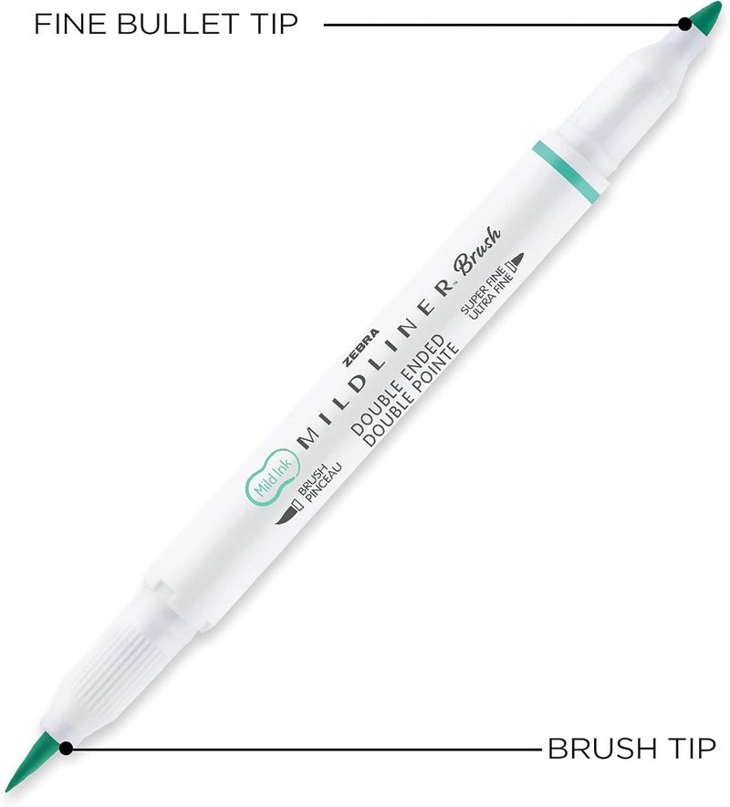 Zebra Pen Mildliner Double-Ended Brush Marker, Brush and Fine Tip Pen, Ideal for Bible Highlighting, No Bleed, Assorted Soft Hue Colors, 10-Pack (79101) - Image 2