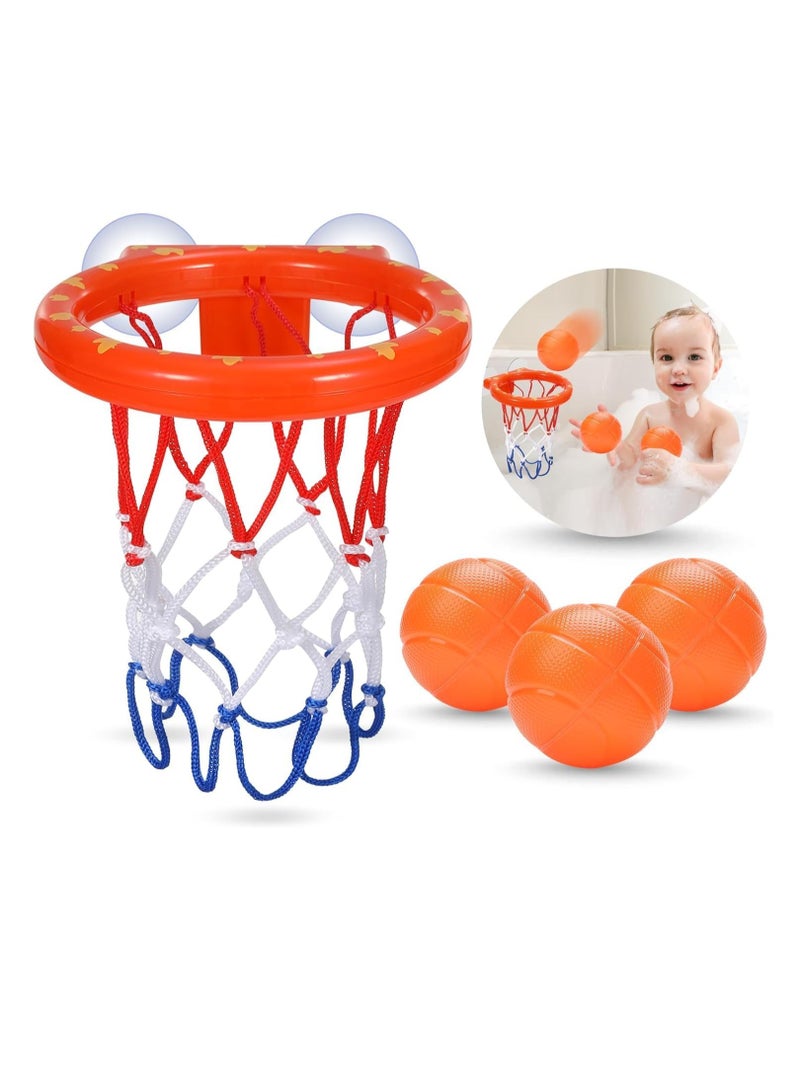 Bath Toys - Bathtub Basketball Hoop for Kids Toddlers - Bath Toys Shower Toys for Kids Ages 4-8,Suction Cup Basketball Hoop u0026 3 No Hole Balls Set for Boys Girls  - Image 1
