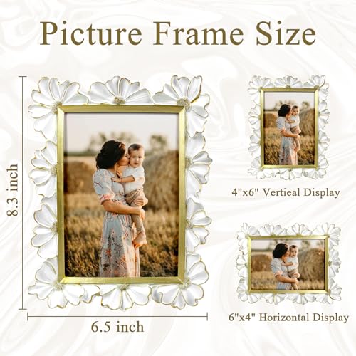 YEPOTUE 4x6 Vintage Flower Picture Frame, Ornate Antique Photo Frame with Glass Front, Elegant Picture Frame for for Wall or Tabletop Display, Gift ldeas for Home Decor (White Gold) - Image 4