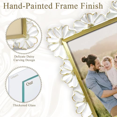 YEPOTUE 4x6 Vintage Flower Picture Frame, Ornate Antique Photo Frame with Glass Front, Elegant Picture Frame for for Wall or Tabletop Display, Gift ldeas for Home Decor (White Gold) - Image 5