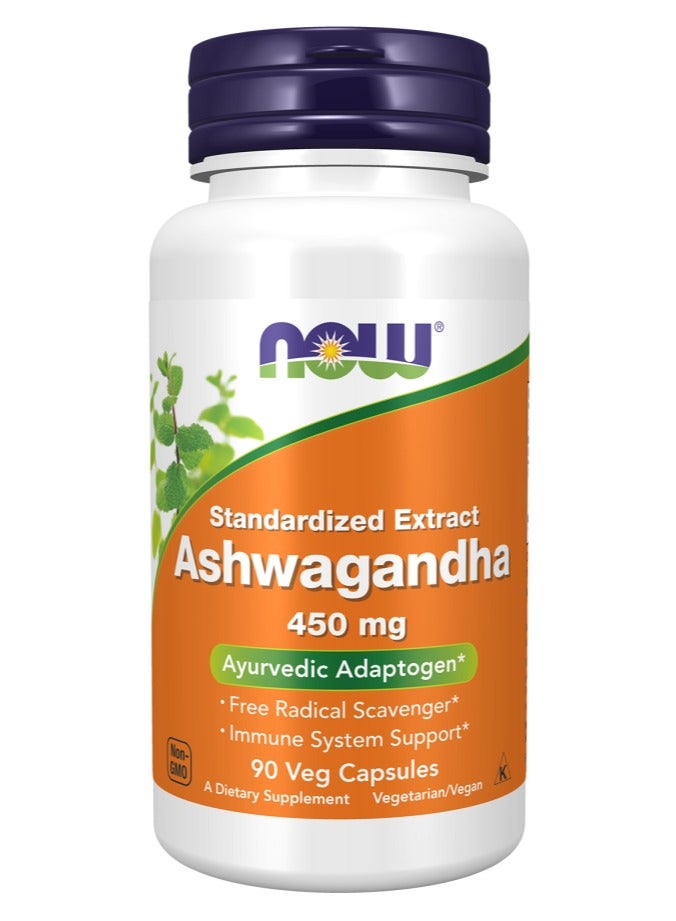 now Ashwagan 450mg Ayurvedic Adaptogen Dietary Supplement 90 Veg Capsules - Image 1