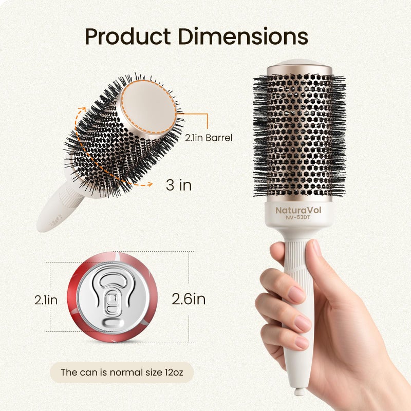AIMIKE NaturaVol Round Brush for Blow Out, Large Round Hair Brush for Fine Hair with Nano Thermal Ceramic Tech, for Blow Drying & Styling, Adds Volume & Smoothness (2.1 Inch Barrel, 3 Inch Bristle) - Image 3