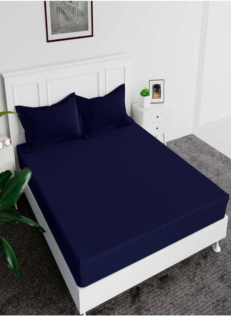 MAXQON - Fitted Elastic Bedsheet Set With Pillow Covers, King/Queen/Double/Single Sizes, Color Blue - Image 1