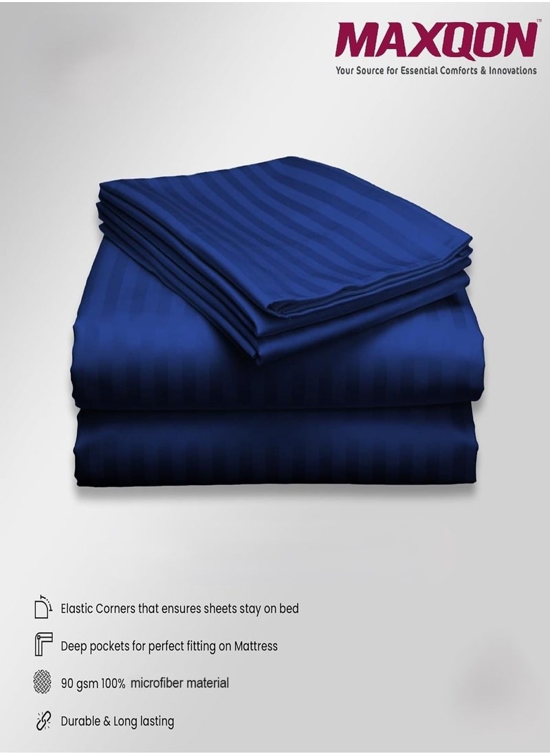 MAXQON - Fitted Elastic Bedsheet Set With Pillow Covers, King/Queen/Double/Single Sizes, Color Blue - Image 1