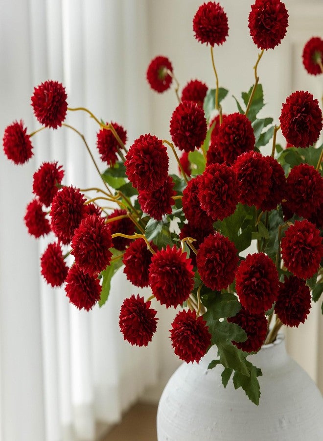 mizii 6Pcs Red Fake Silk Pompon Mum Artificial Flowers Bulk Small Faux Chrysanthemums with Stems Realistic Floral Decorations for Wedding DIY Bouquet Centerpieces Shower Vase Home Decor (Red) - Image 5