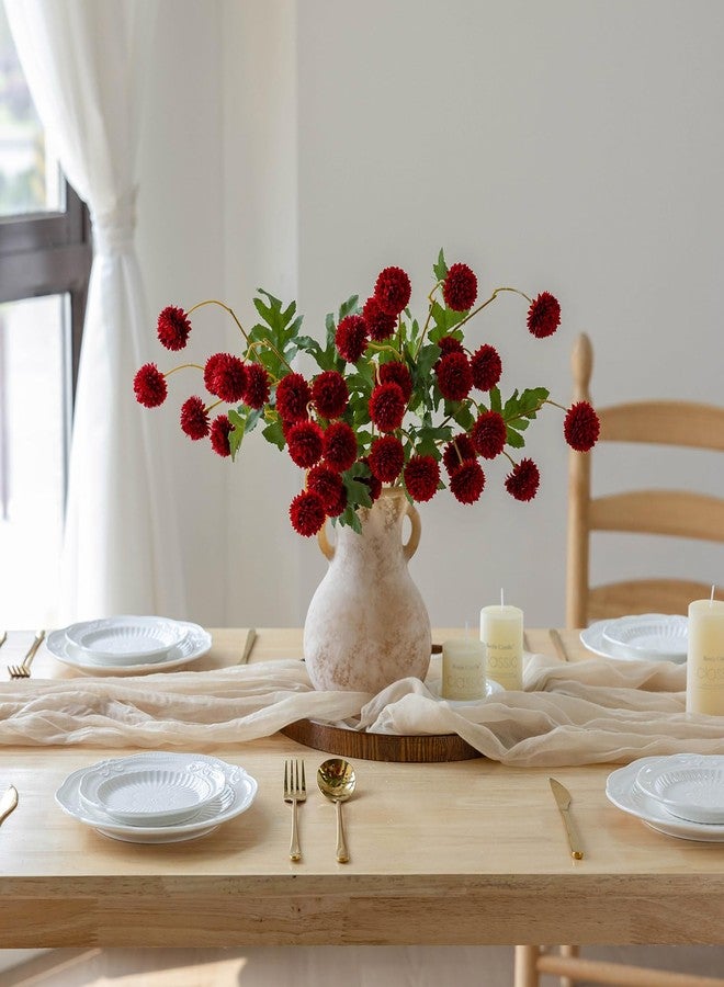 mizii 6Pcs Red Fake Silk Pompon Mum Artificial Flowers Bulk Small Faux Chrysanthemums with Stems Realistic Floral Decorations for Wedding DIY Bouquet Centerpieces Shower Vase Home Decor (Red) - Image 3